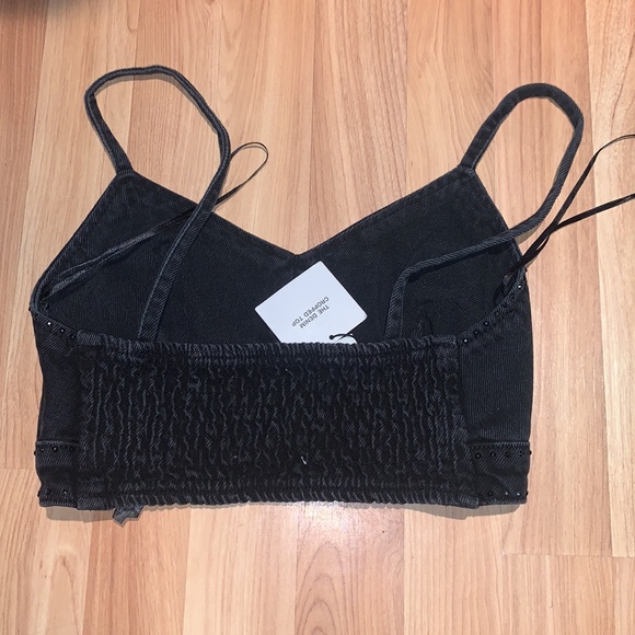 Zara | Studded Denim Cutout Crop Top Size XS black - Picture 4 of 6